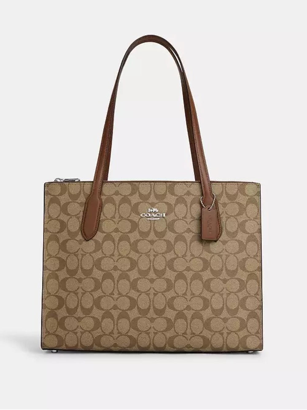 Coach Tan Signature Canvas Tote with Brown Leather Trim